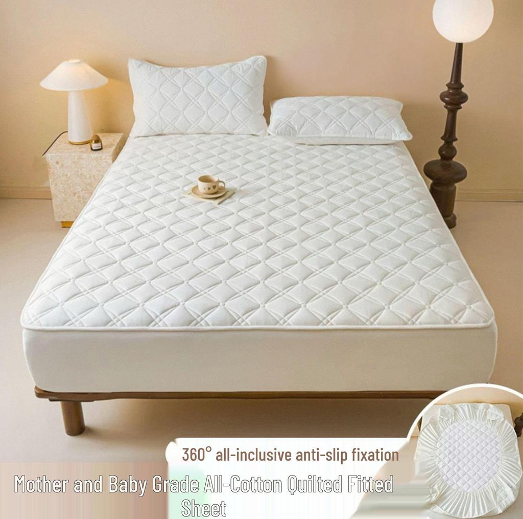 Class A Quilted Cotton Mattress Protector - Thick, Soft, Breathable, Dustproof, Non-Slip Full Cover