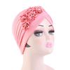 4Pcs Women Turban National Style Diamond Flower Beanie Elastic Head Wrap Cap Chemo Headwear Accessories