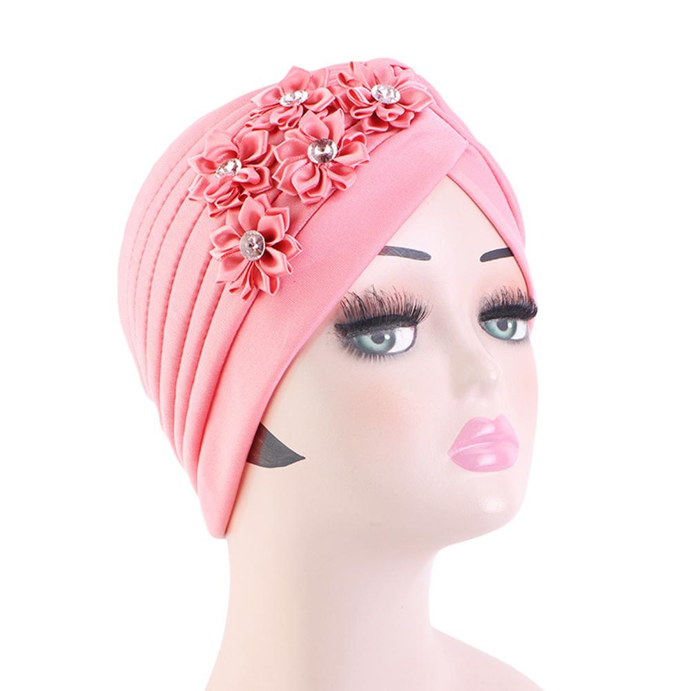 4Pcs Women Turban National Style Diamond Flower Beanie Elastic Head Wrap Cap Chemo Headwear Accessories