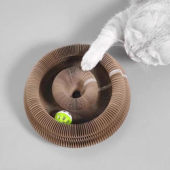 Cat Scratcher Accordion Toy Changeable Interactive Cat Scratching Board with Bell Ball Foldable Corrugated Paper Scratch Toy