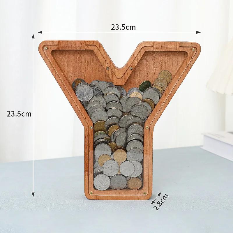 

23cm Large Size Twenty-six Letter Piggy Bank Wooden Coin Money Saving Box Jar Coin Storage Box Desktop Ornament Home Decor Craft