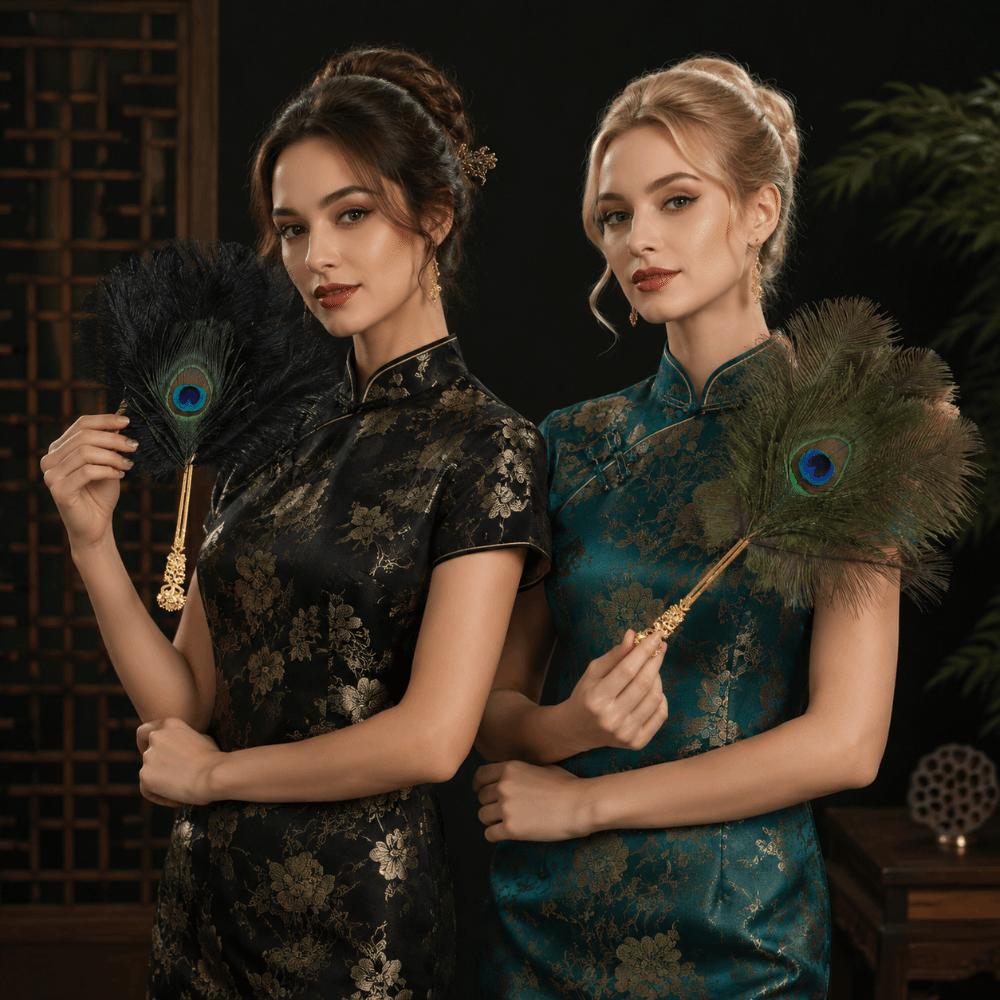 Chinese Style Ostrich Feather Fan Portable Elegant Handheld Fans Dance Hand Fans Lady Dance Props