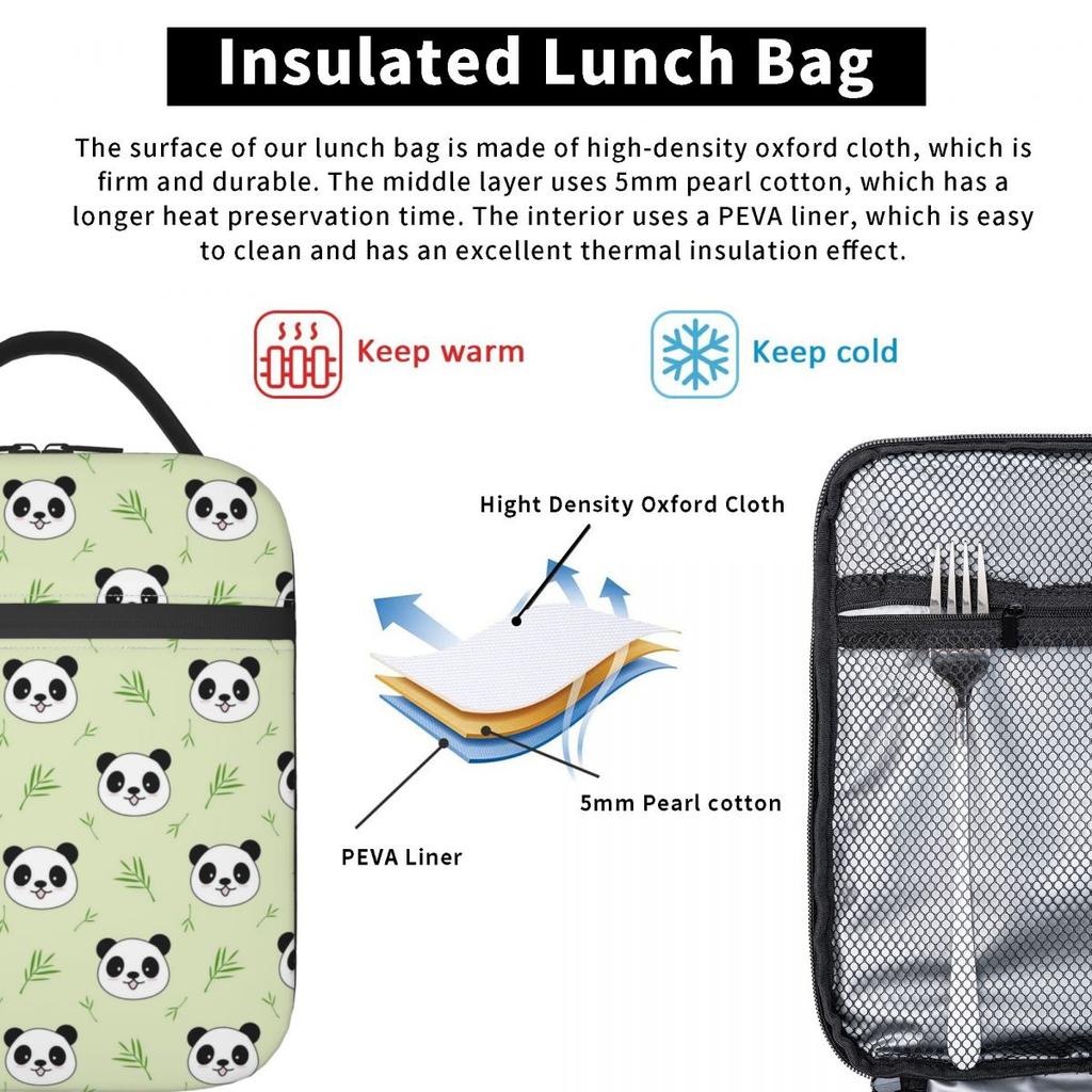 Borsa Termica per Pranzo con Disegno di Panda e Bambù per Donne Bambini Scatole per Alimenti Ermetiche Pranzo Termico Borsa Tote