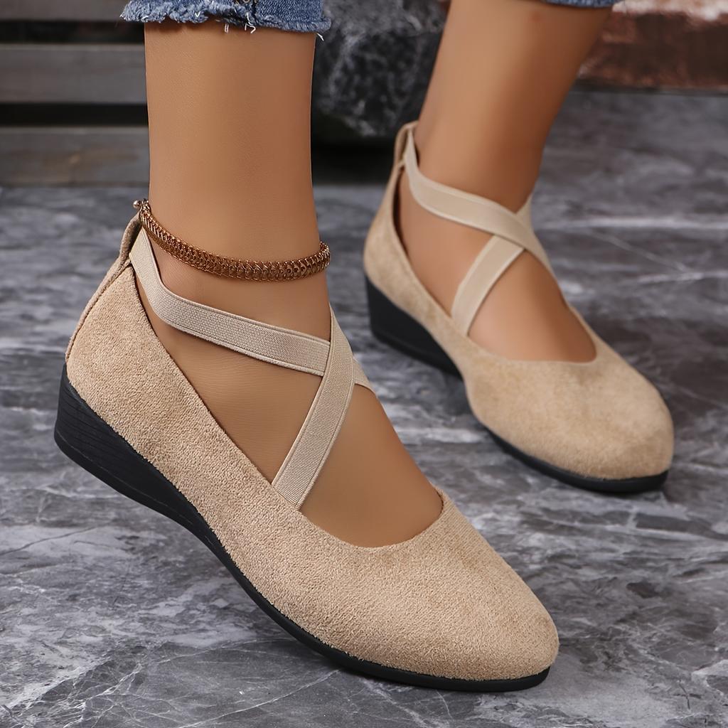 Comfortable Soft Sole Women's Crisscross Strap Wedge Shoes, All-Match Slip On Dance Commuter Work Shoes