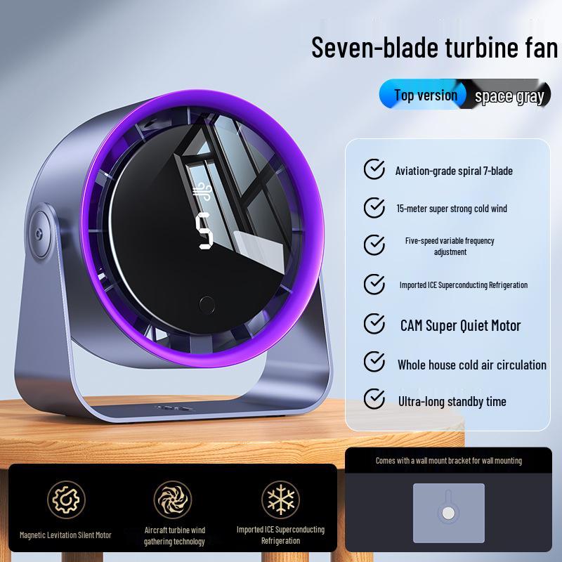 2026 Rechargeable Digital Display Turbine Fan: Wall-Mountable Desktop Fan with Large Airflow