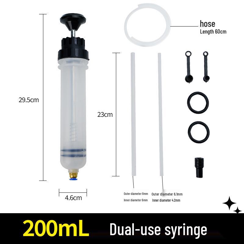 Outil de vidange d'huile à double usage de type seringue pour l'aspiration et l'injection d'huile moteur et de frein, avec fonction de nettoyage des dépôts de carbone