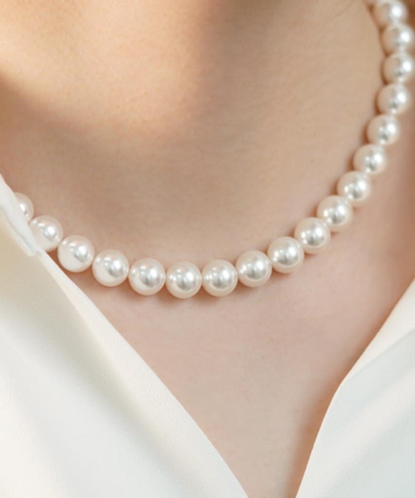 Alleun Swarovski Pearl Necklace Silver 925 Choker 10Mm