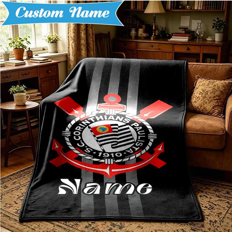 Custom Name Corinthians Team Crest Blanket Lightweight Ideal Bedding Blanket Perfect for Travel, Camping, Living Rooms, Sofas, Christmas gift