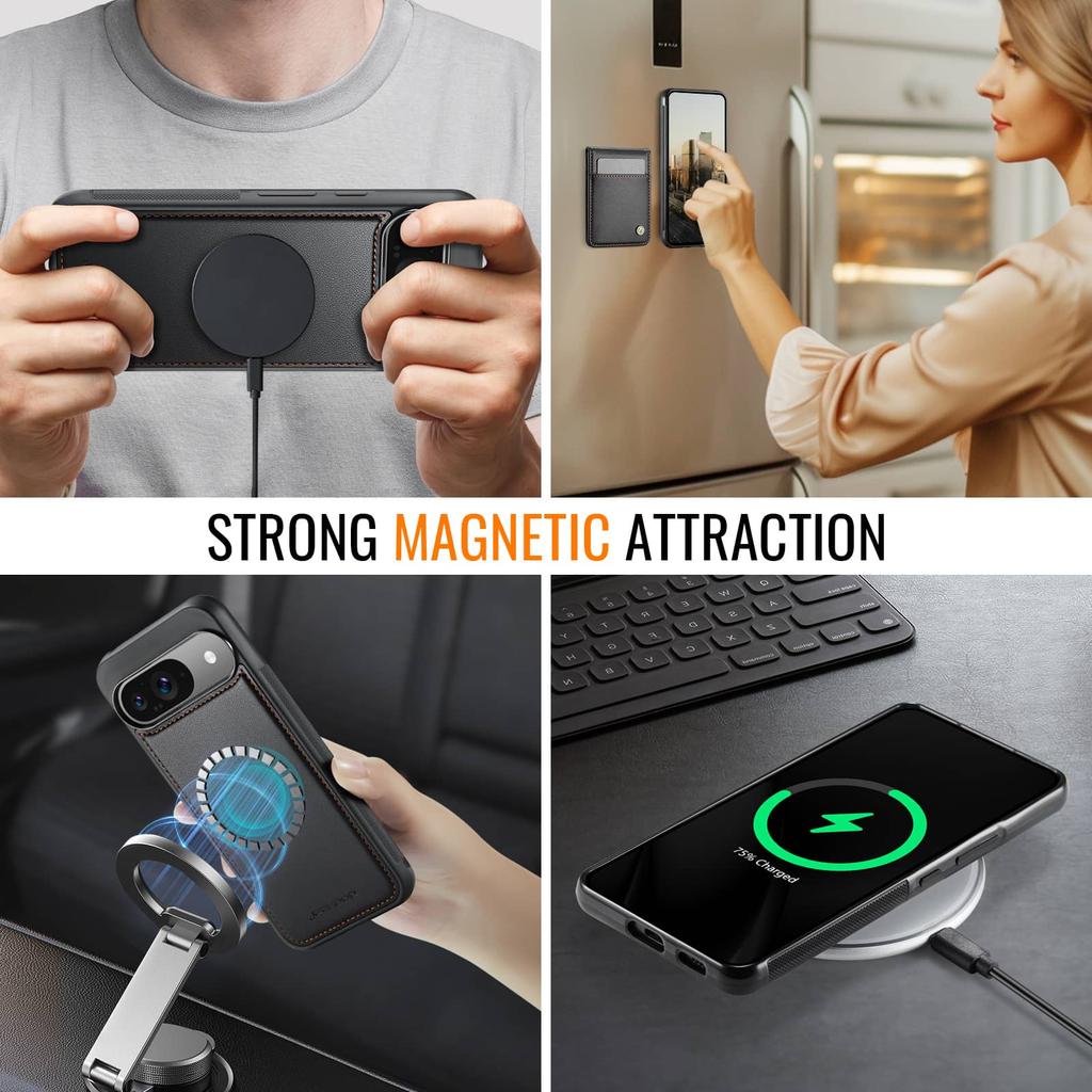Magnetic 2 In 1 Detachable for Google Pixel 9 Pro XL/9 Pro/9A Wallet Case with Card Holder, Magnetic Flip Kickstand Credit Slots