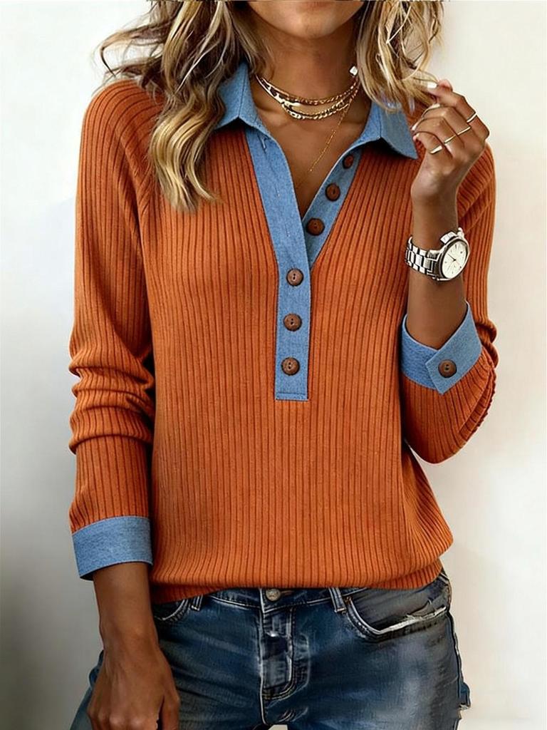 Women's 2026 Denim Lapel Long Sleeve Trendy Pullover Shirt