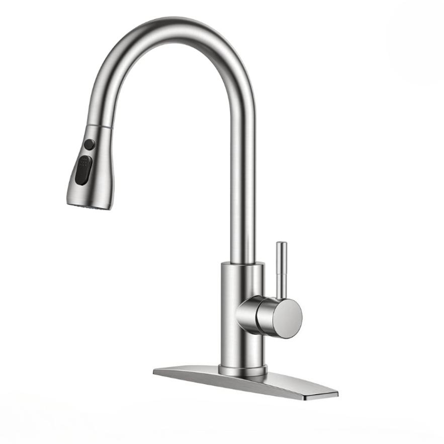 Retractable Kitchen Fixture with 360° Swivel Brushed Nickel, 3 Mode Faucet Kitchen Retractable, Stainless Steel Single Hand Dishwasher Fixture