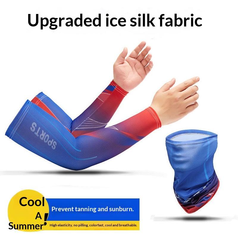 Summer Ice Silk Cycling Arm Riding Sleeves Breathable Bandana Mask Combination Suit Elastic Sun Protection Uv Sun Protection