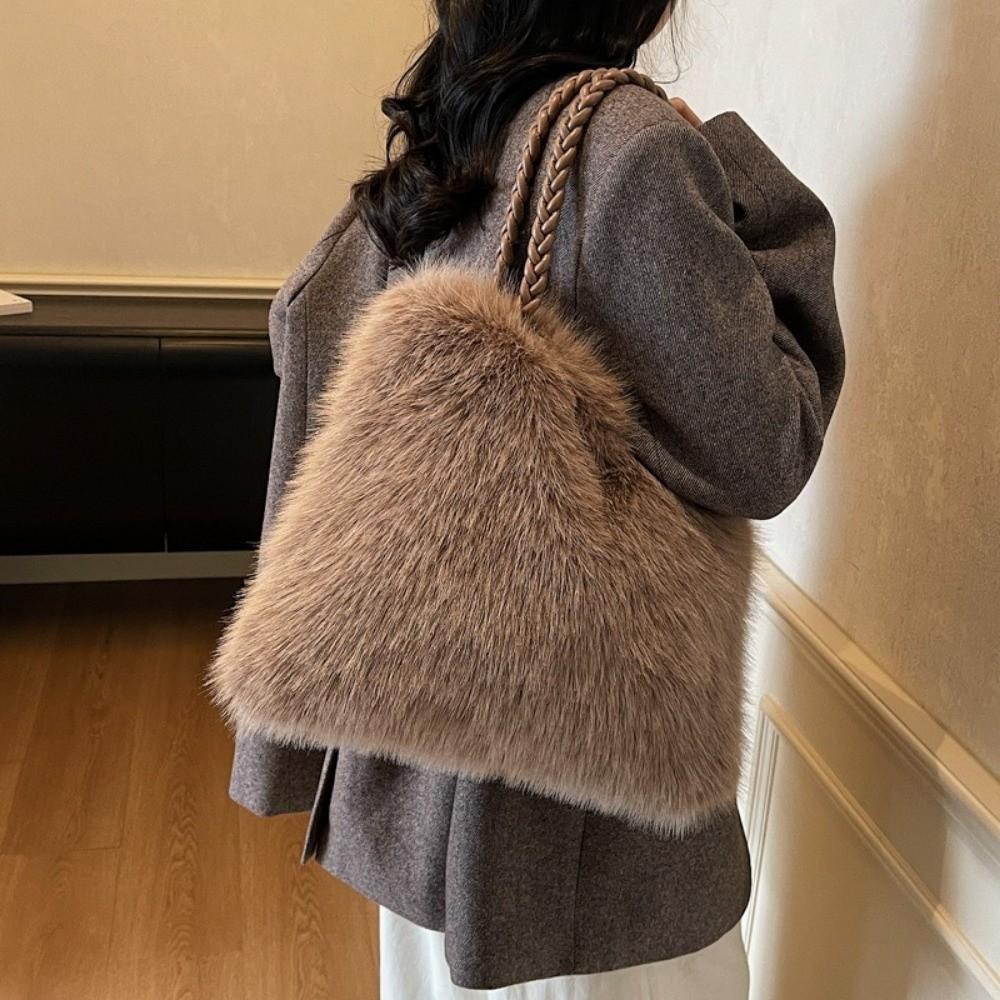 Fashion Furry Shoulder Bag Autumn Winter Tote Handle Bag Large Capacity Storage Bags Women Handbag