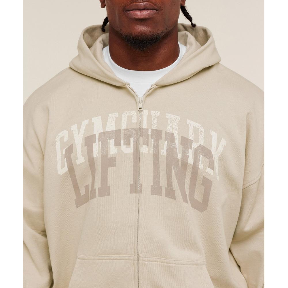 Gymshark Layered Graphic Zip Up Hoodie Pebble Grey A3c3j Gb7p