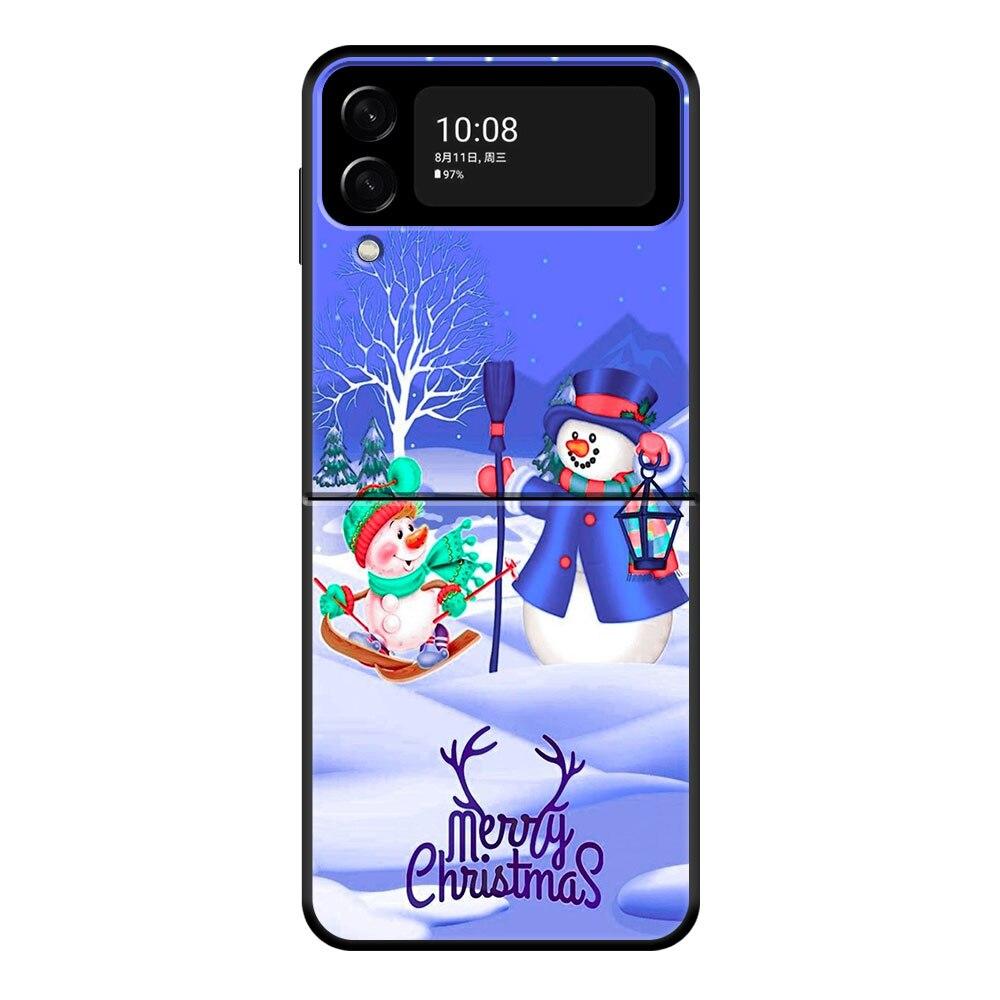 Süße Weihnachts-Schneemann-Telefonhülle für Samsung Galaxy Z Flip Z Flip3 5G Z Flip4 Harte PC-Mattschale