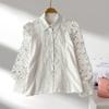 Vintage Fashion Hollow Crochet Casual Shirts for Women Elegant Slim Long Sleeve Loose Women's Blouses Tops Solid Button Up Office Lady Shirt 26448