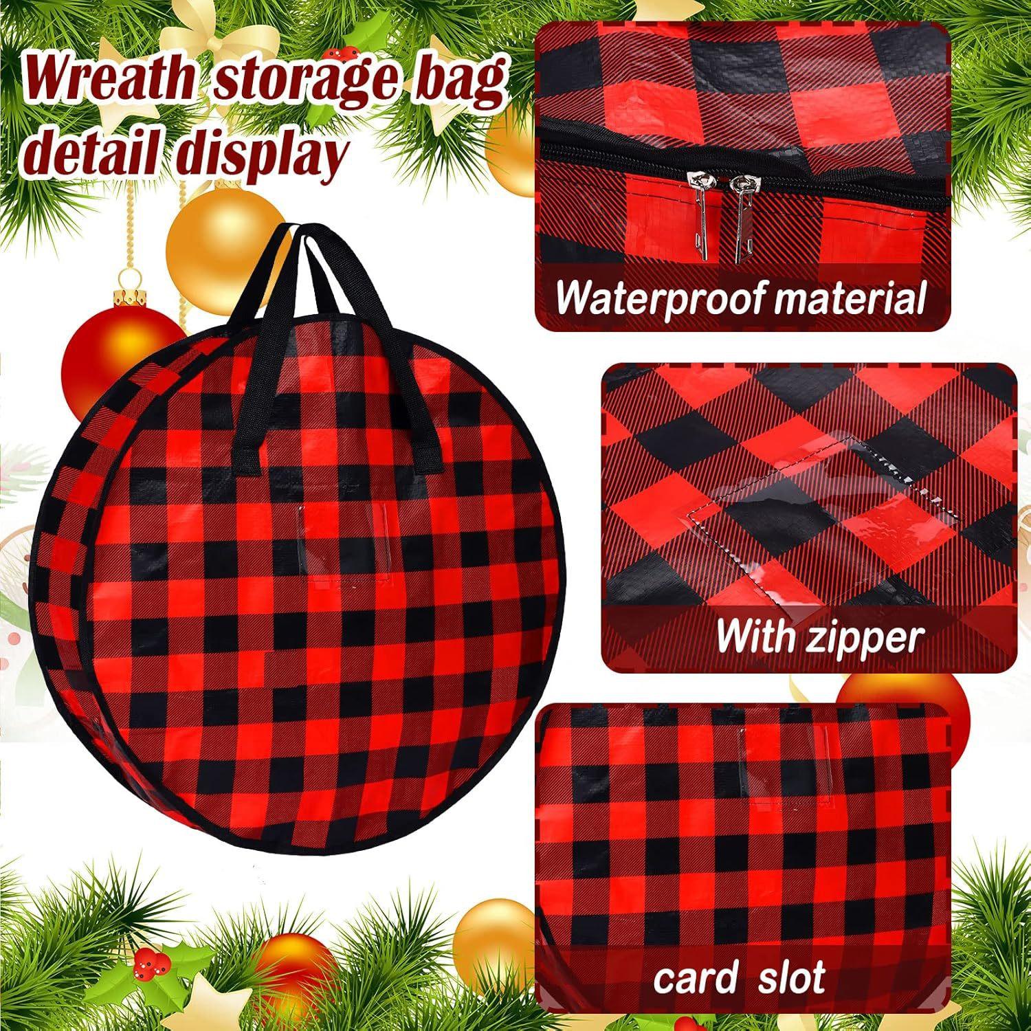 

Lattice Christmas Wreath Storage Bag Foldable Xmas Tree Bag Garland Container with Dual Handle for Home Festival Storing Tools красный