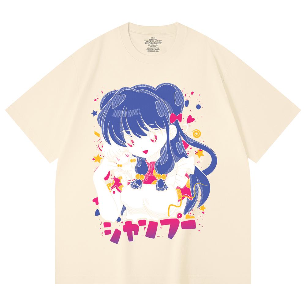 

230 г/м² 100% хлопок Ranma 12 V3 Принт с шампунем Унисекс Тяжелая хлопковая футболка XS абрикосовый