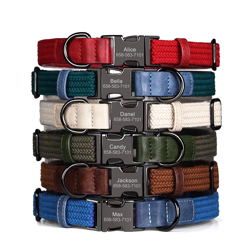 Personalisierte Hundeleine und Halsband Set Nylon Hundehalsbänder Mit Leine Verstellbares Haustierhalsband für Kleine Große Hunde Langlebig