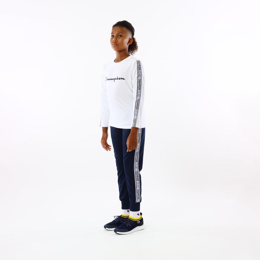 Champion Long Sleeve Round Script School Kids' T-Shirt, Neck, Quick-Drying, Logo, Boys, White, CK-ZS405