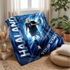 Erling Haaland Custom Name Text Flannel Blanket Soccer Logo Personalized Fleece Throw Blanket Special Gift For Sofa Bedroom Home