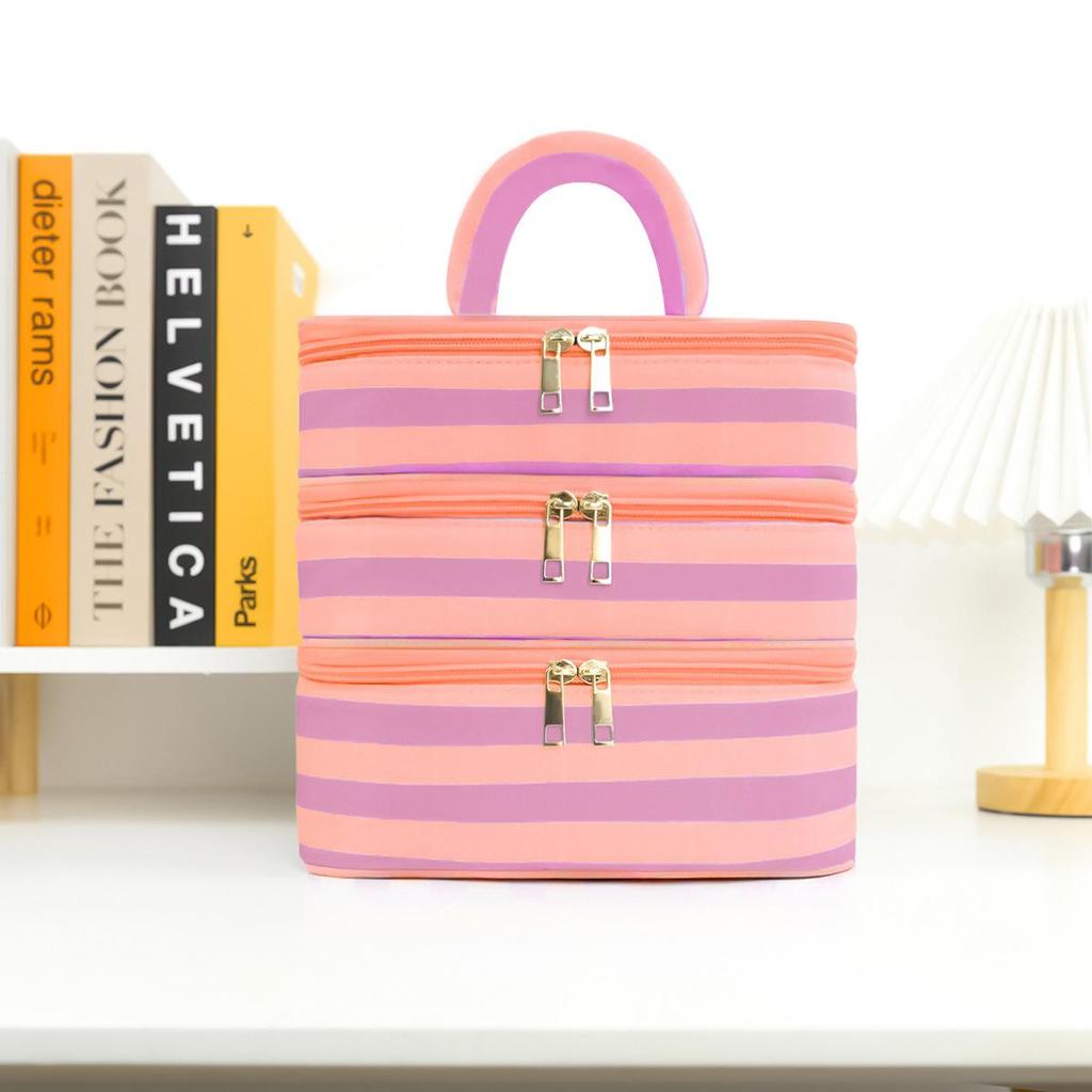 Borsa da Trucco a Tre Strati Transfrontaliera: Borsa da Viaggio Ampia, Alta e Portatile per Cosmetici di Alto Valore