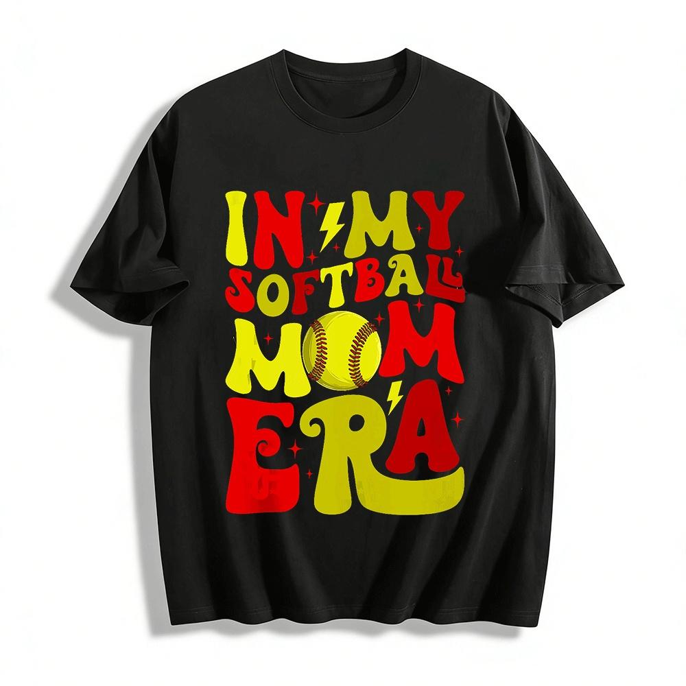 In My Softball Mom Era Retro Graphic Casual Tee Pure Cotton T-shirt