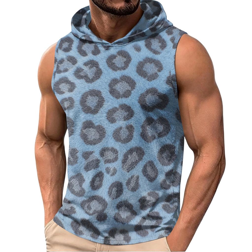 Men's Sleeveless Hoodie Lightweight Casual Vest with Leopard Print Pattern Fashionable Design for Summer Outdoor Activities Gym and Daily Wear