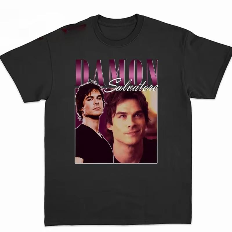

90s Retro Damon Salvatore Graphic T Shirt Unisex Harajuku Fashion Cotton Short Sleeve Tshirts Y2k Mens Gothic Clothing TShirt 4XL