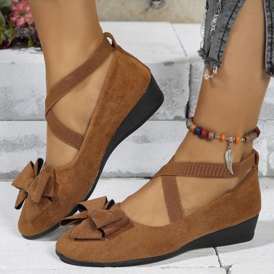 Damen Wildleder Schleifenschuhe Lässige Tennis Walking Laufschuhe 2024 Sommermode Marke Damen Kreuzriemen Keil Slipper Zapatos