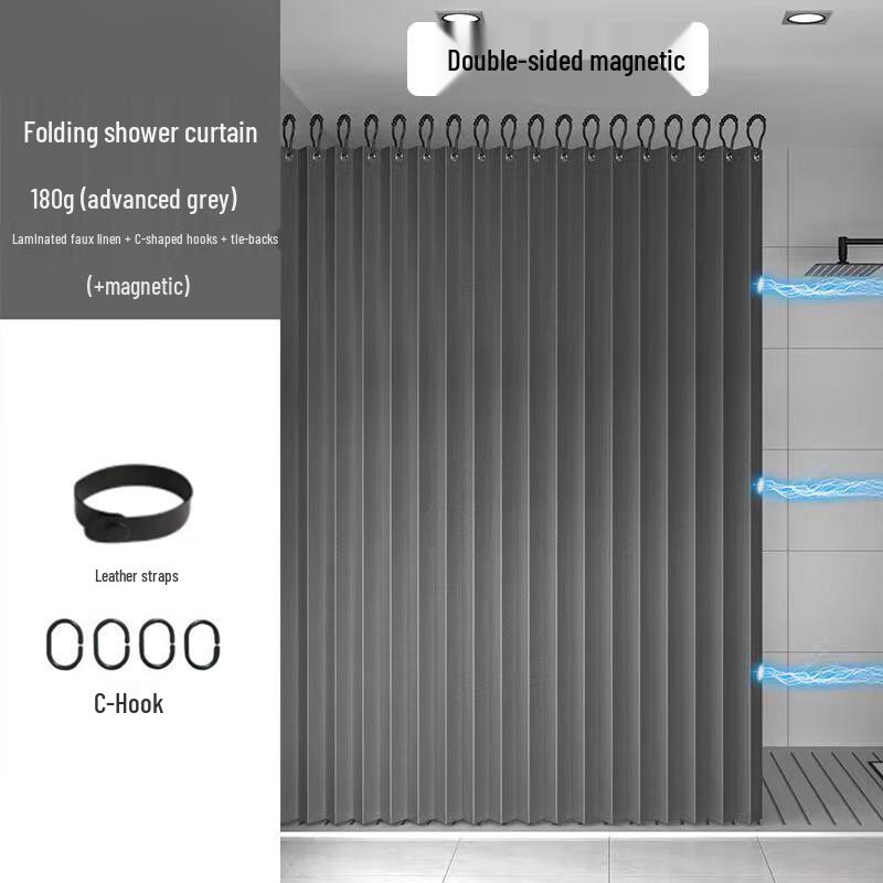 Ansha Magnetic Folding Shower Curtain with Rod