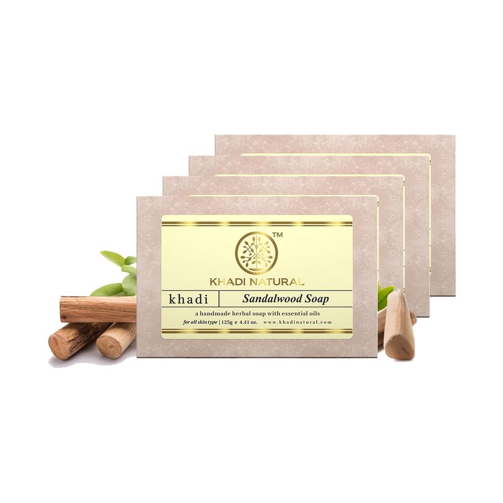 Khadi Natural Sandalwood Handmade Bath Soap For Hydrated Glowing Skin All Skin Types 125 g x Pack Of 4 Moisturizing Bar