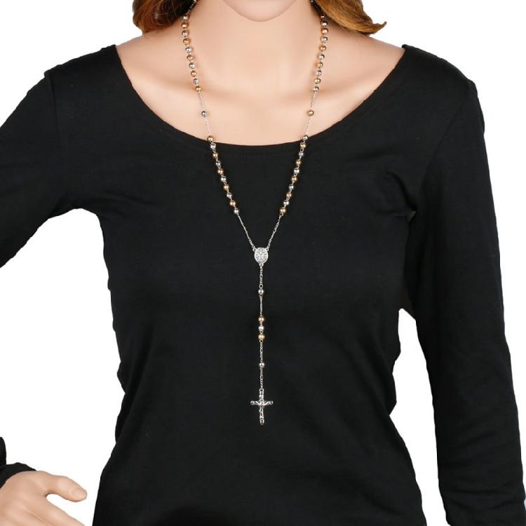 6mm Rosary Bead Necklace Catholic Necklace with Jesus Christ for Cross Pendant