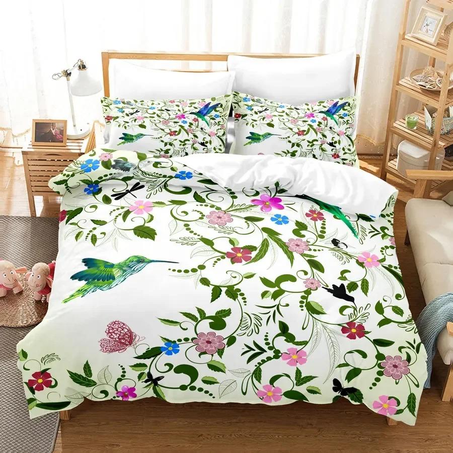 Hibiscus Floral Duvet Cover Twin King Size Tropical Palm Leaves Bedding Set,Botanical Flower Comforter Cover for Girl Teen Room