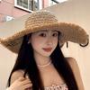Straw Hat Seaside Hat Strapped Straw Hat Women's Summer Travel Sun Protection Beach Sun Hat Lace Edge Sun Hat