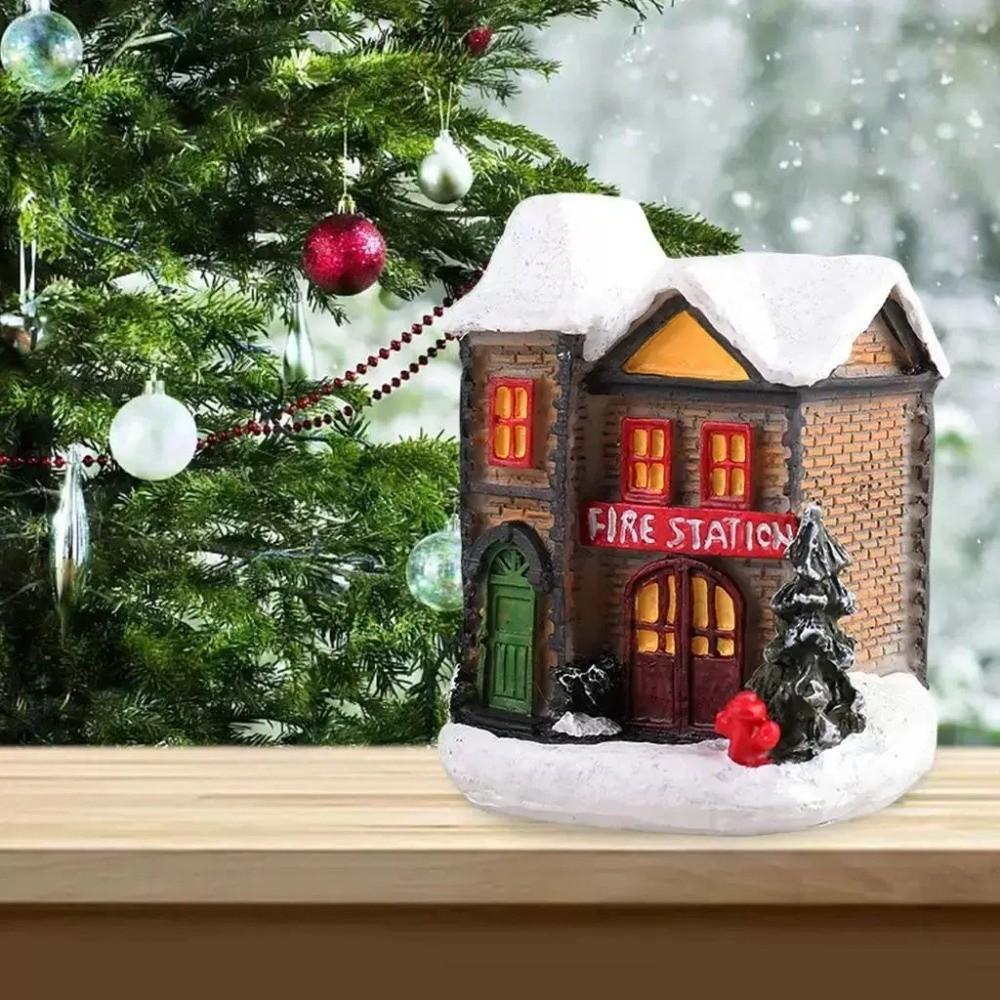Cute Christmas Glowing Small House Luminous Warm Light Mini House Miniature Resin Elegant LED Light Snow House Home Xmas Decor