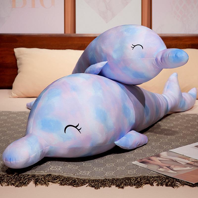 Soft Colorful Dolphin Doll Plush Toy Big Dolphin Doll Home Pillow Girl Soothing Ragdoll
