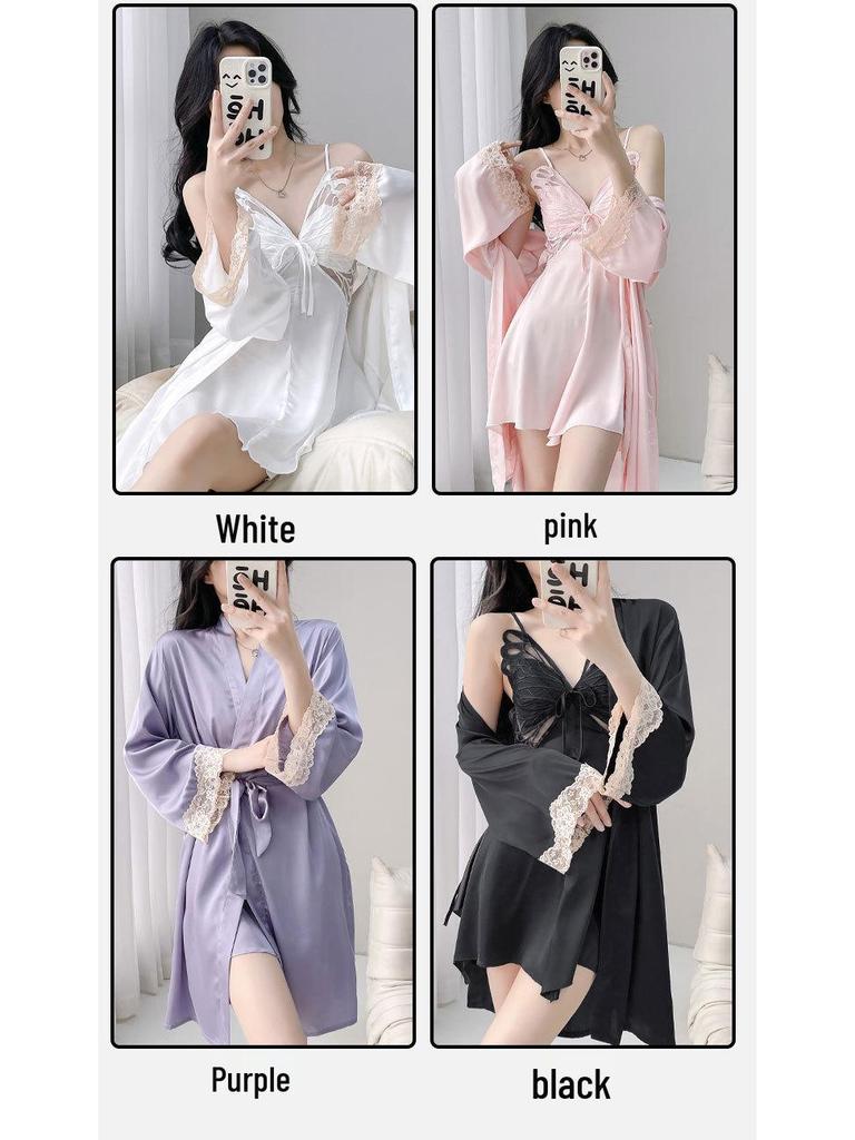 2025 Damen Eis Seide Schleife Rückenfrei Pyjama Set: High-End, Ausgeschnitten, Stil reines Verlangen, Premium Dünne Zweiteilige Homewear