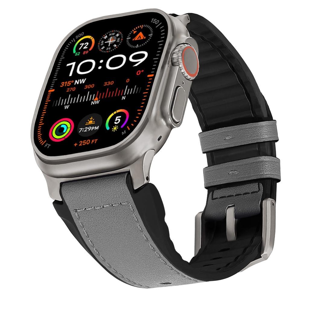 Armband für Apple Watch Serie 10 9 8 7 SE 6 5 4 3 2 1 42mm 41mm 40mm 38mm Silikon+Lederbezogenes Uhrenarmband