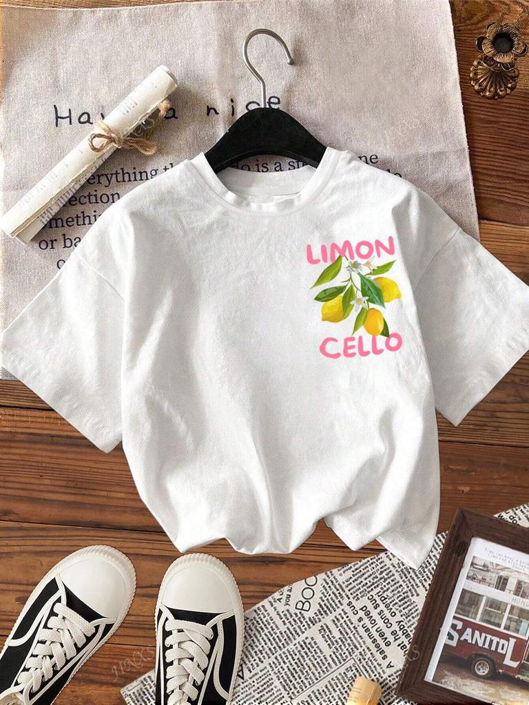 Lemon Fruits Cello Pink Letter Print Woman T Shirts Cotton Multicolor T Shirt Hip Hop Summer Short Sleeve Y2K Womens Streetwear