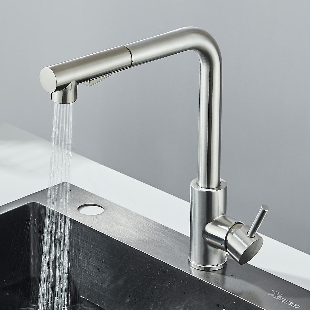 Pull Out Kitchen Sink Faucet High Pressure Two Model Stream Sprayer Nozzle Stainless Steel Tap Deck Install Hot and Cold Water