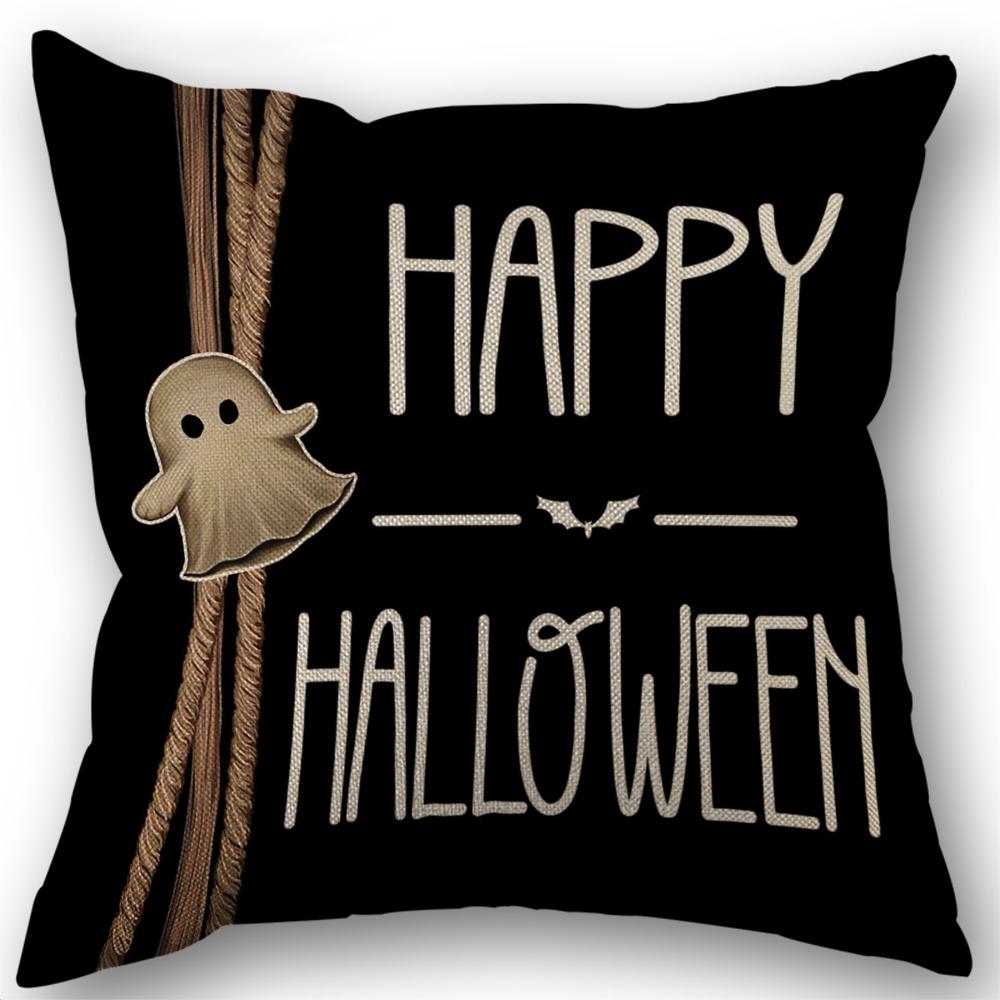 Halloween Decor Pillow Case 45x45 Pillow Cover Funny Pumpkin Ghosts Black Cat Print Cushion Cover Home Decorations Holiday Gifts
