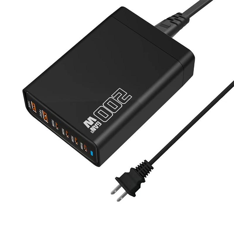 200W GaN Desktop Charger: Multi-Port Fast Charging for US, EU, UK, AU - Mobile Phone Supercharger