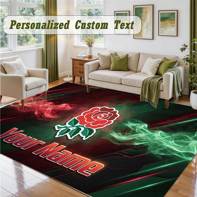Crystal Velvet Square Rug Custom NameEngland Rugby Pattern Non Slip Home Floor Decor Rug