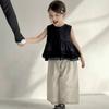 Girls' Summer Set Doll Shirt Sleeveless Lace Black Vest+ Striped Pants Girls' Clothing Sets