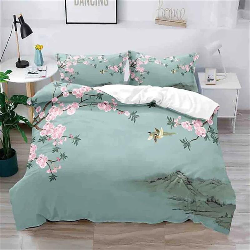 Blumen Bettbezug King Mikrofaser 3D Botanische Blüte Blumen Bettwäsche Set Luxus Geometrisch Schwan Bettdeckenbezug Für Mädchen Teenager