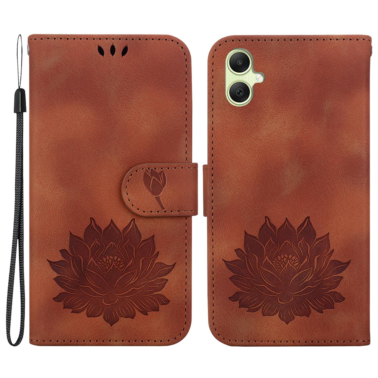 

For Samsung Galaxy A05 4G Wallet Case Leather Flip Phone Cover Lotus Pattern Brown