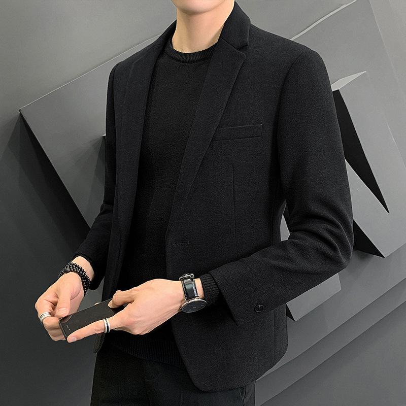 Autumn Woolen Suit Men's Suit Slim Fit Korean Version of Youth Ruffian Handsome Casual Suit Formal Jacket Top Tide