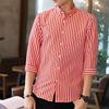 Men's Slim-Fit Striped Shirt: Japanese Style, Seven-Sleeve, Urban Casual for Spring and Autumn