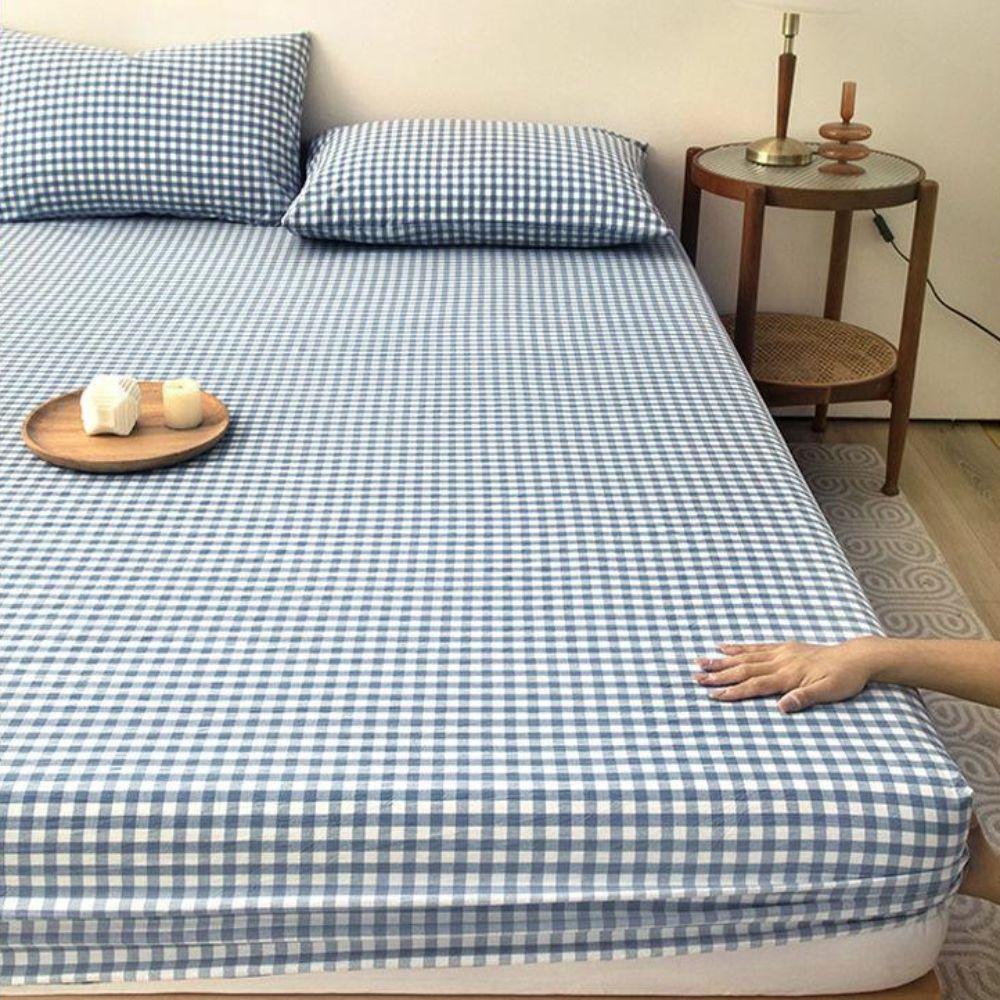 Practical All Inclusive Single Plaid Mattress Cover Elastic Band Non Slip Bed Sheet Rustic Style Skin-friendly Bed Cover Bedroom
